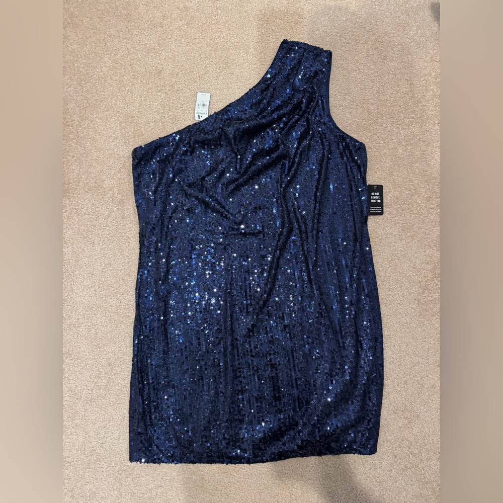Expresss XL sequence navy blue one shoulder dress new with tags